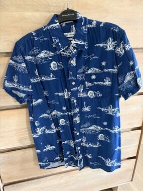 Deus Ex Machina Navy Blue Short-Sleeve Printed Button-Down Shirt